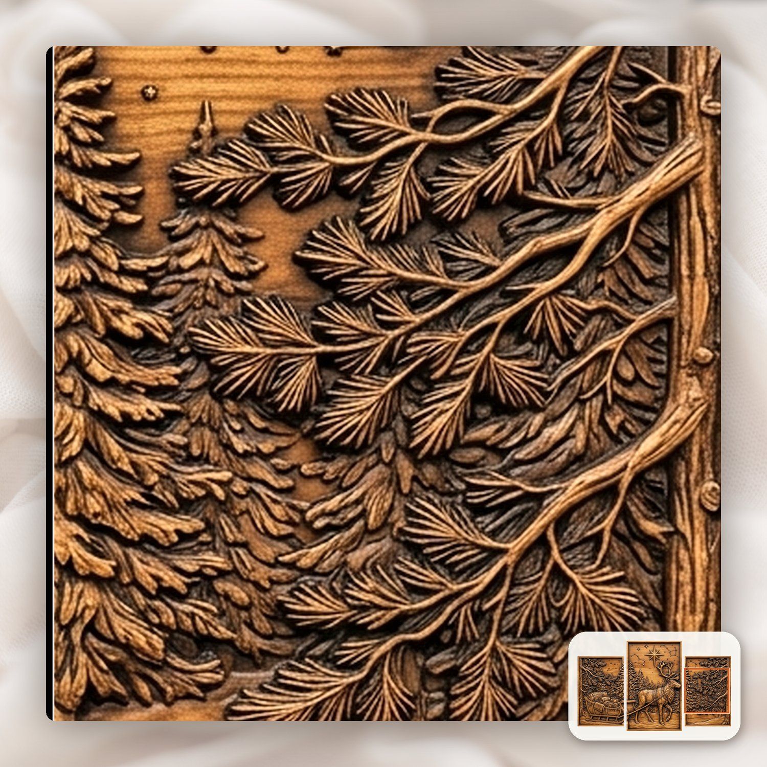 Majestic Reindeer Sleigh Winter Forest 3 Stepped Vertical Decor Panels CNC Relief STL bas-relief STL — view 10