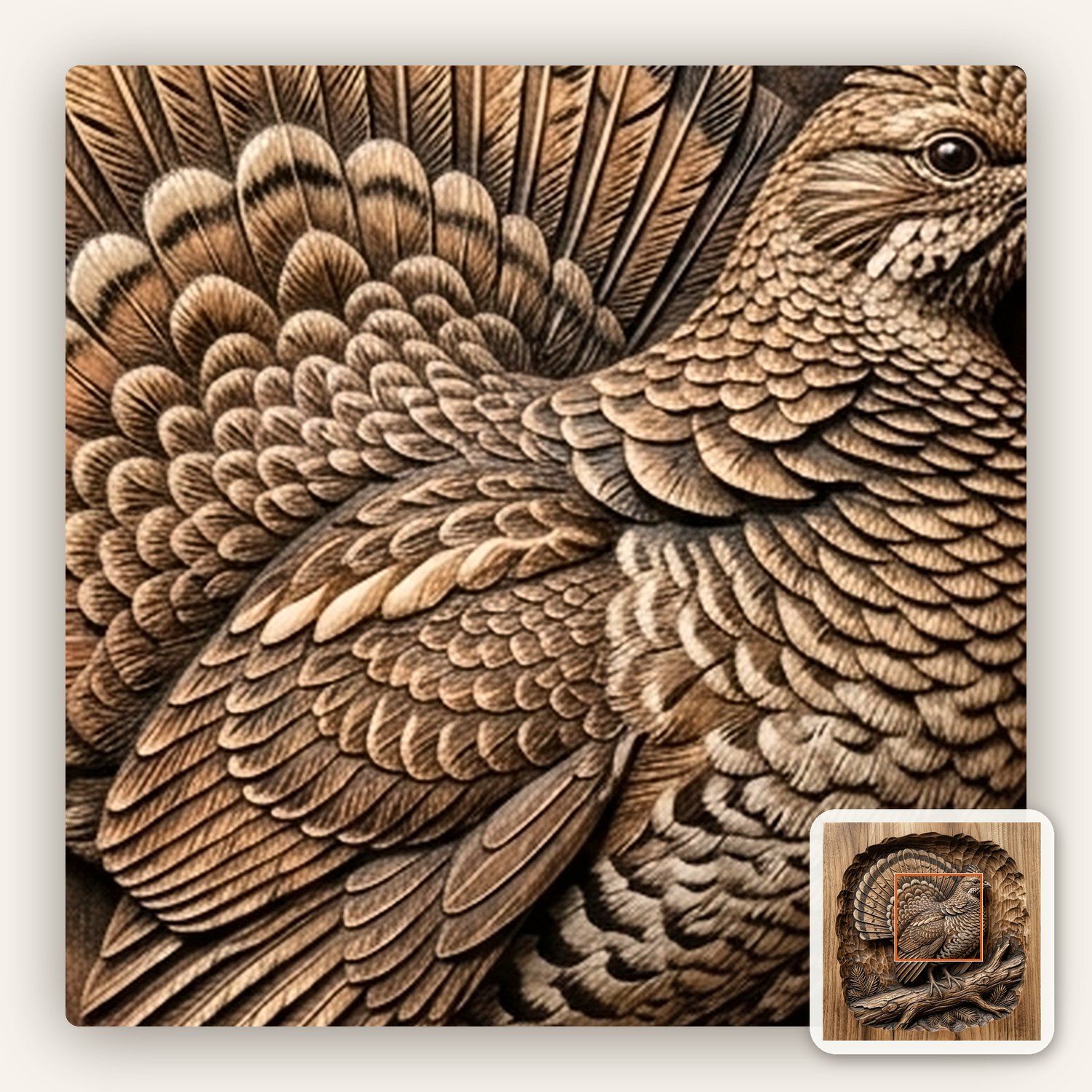 Majestic Ruffed Grouse Forest Bird CNC Relief STL bas-relief STL — view 10