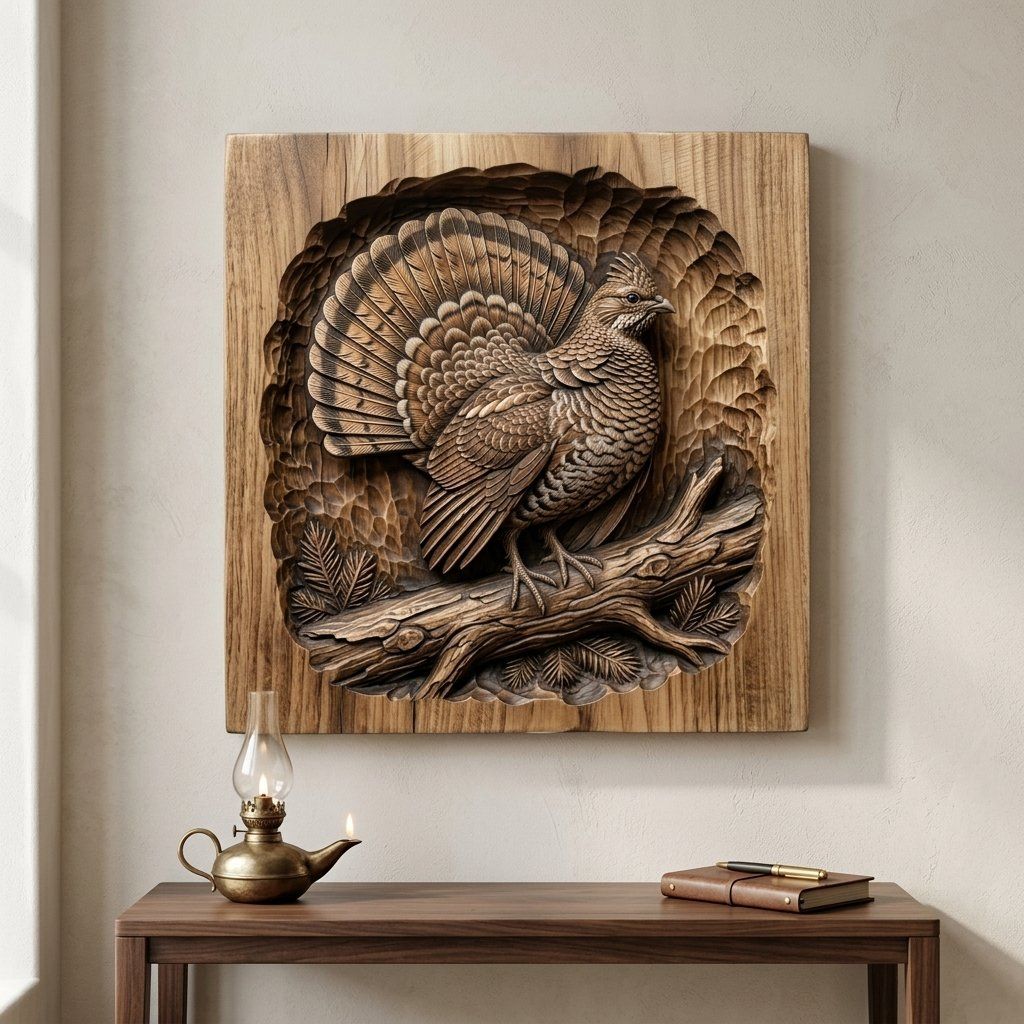Majestic Ruffed Grouse Forest Bird CNC Relief STL bas-relief STL — view 12