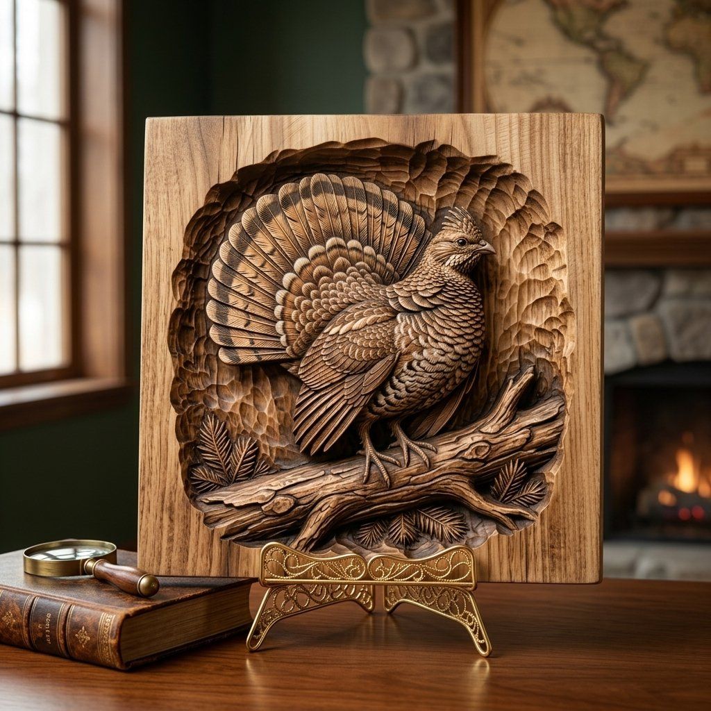 Majestic Ruffed Grouse Forest Bird CNC Relief STL bas-relief STL — view 13