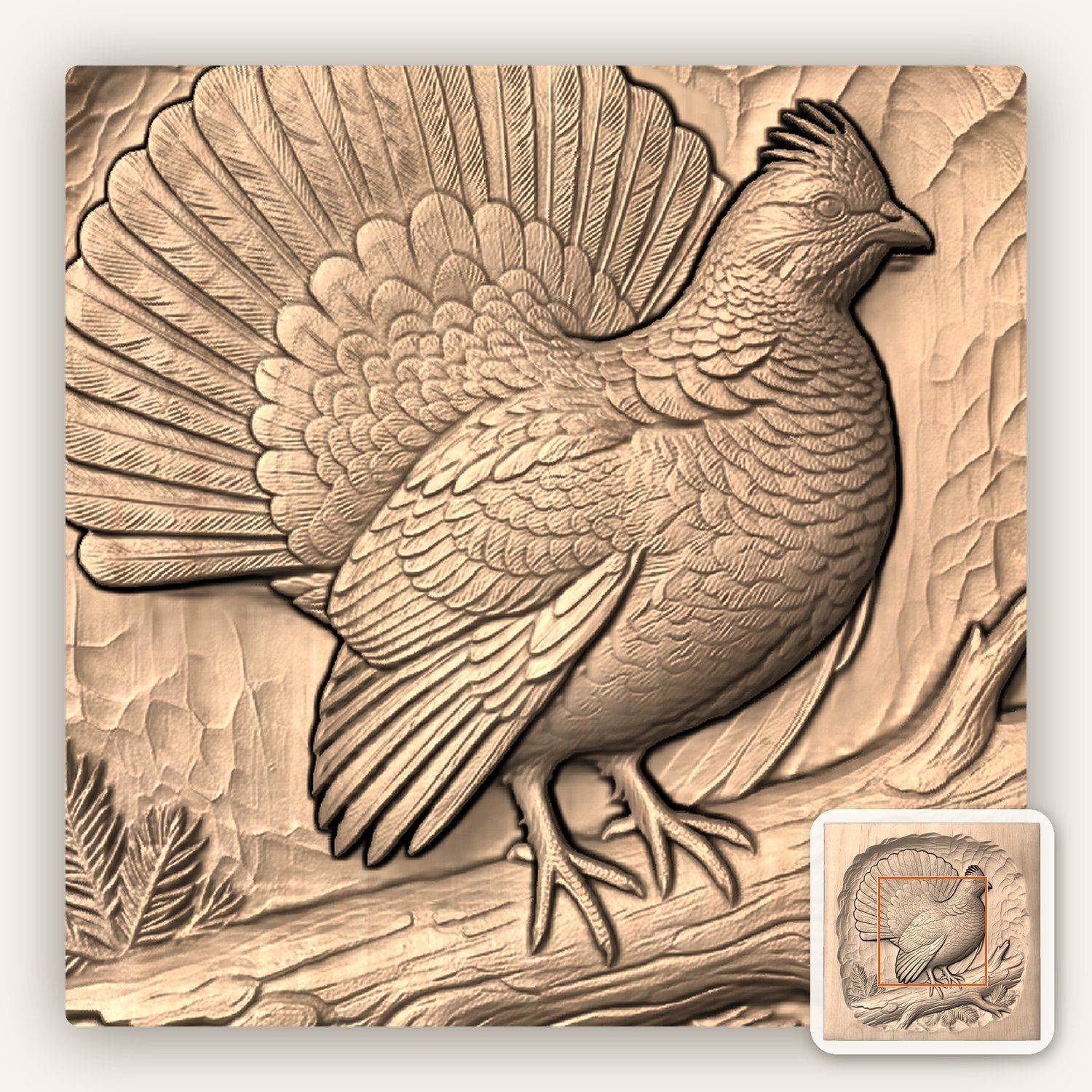 Majestic Ruffed Grouse Forest Bird CNC Relief STL bas-relief STL — view 5