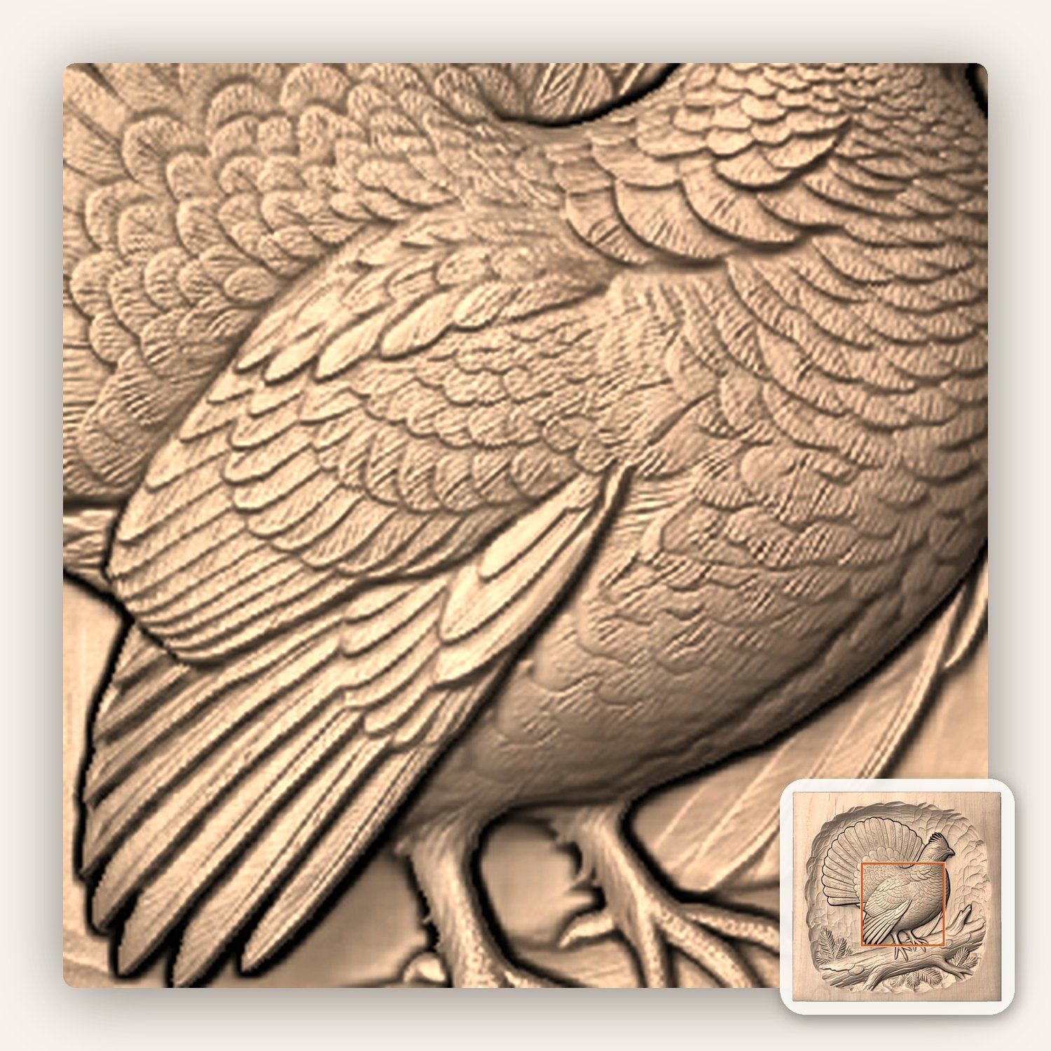 Majestic Ruffed Grouse Forest Bird CNC Relief STL bas-relief STL — view 6