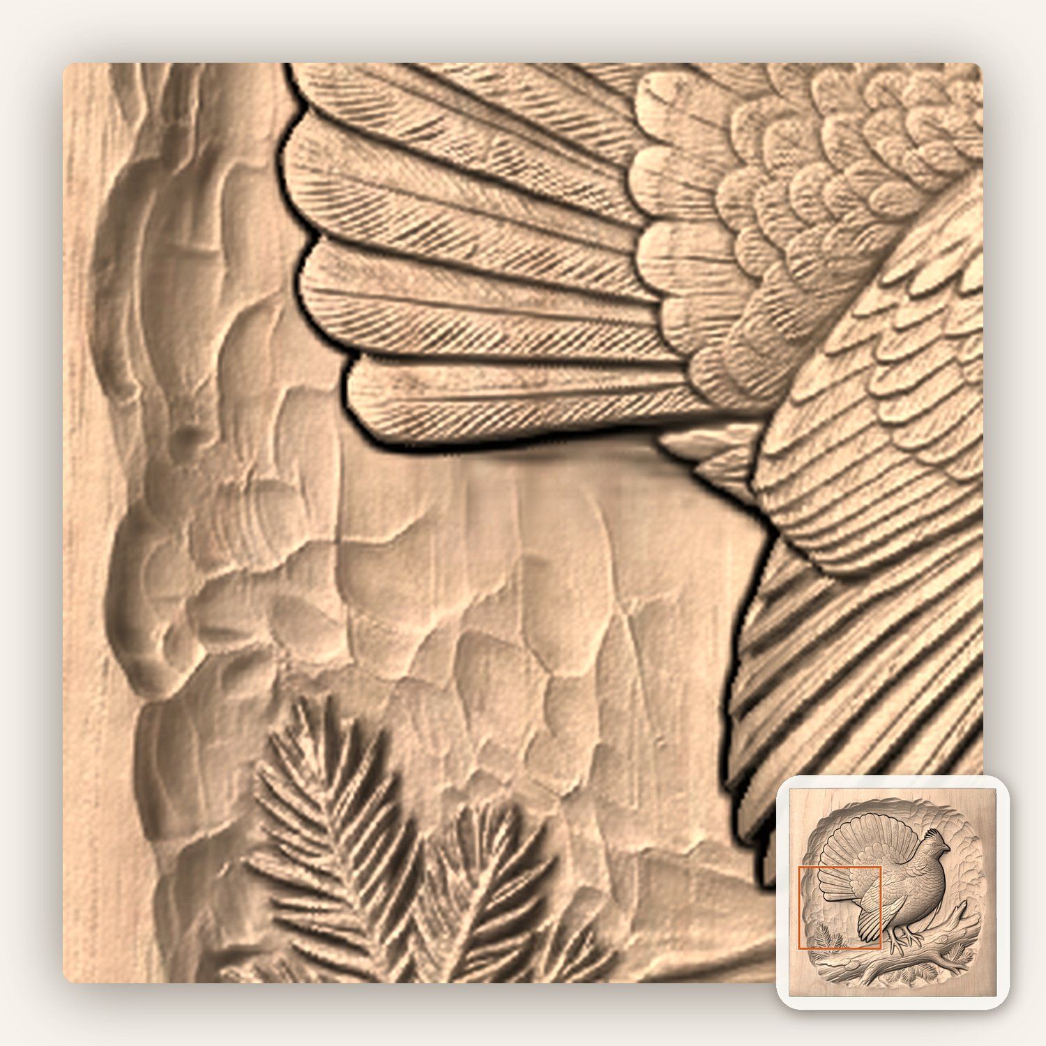 Majestic Ruffed Grouse Forest Bird CNC Relief STL bas-relief STL — view 7