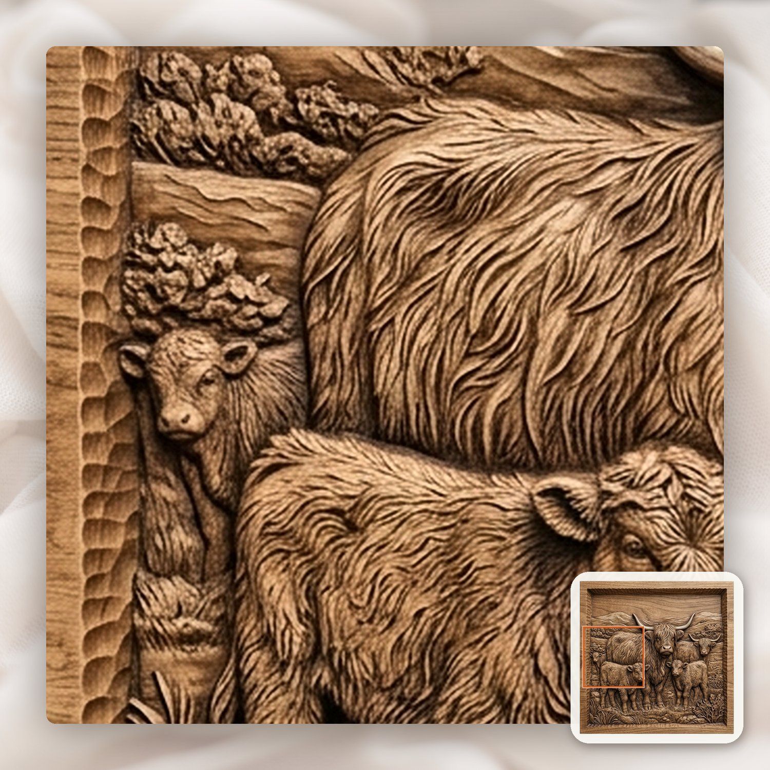 Majestic Scottish Highland Cow Family CNC Relief STL bas-relief STL — view 11
