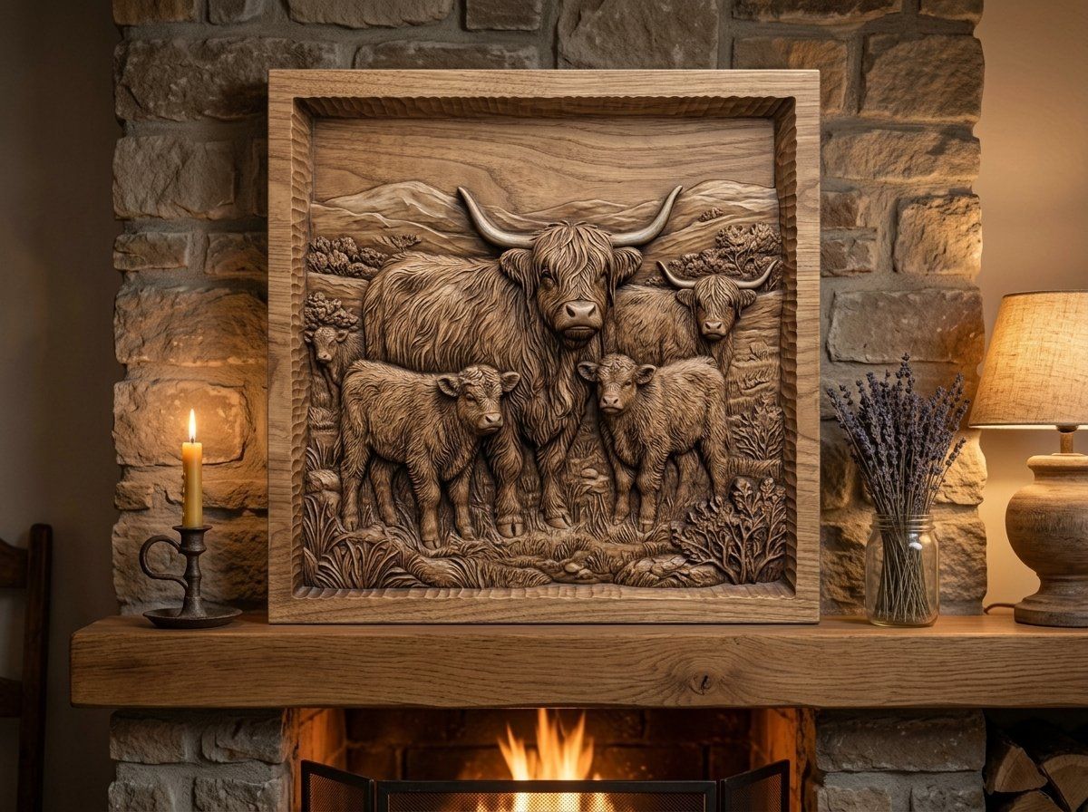 Majestic Scottish Highland Cow Family CNC Relief STL bas-relief STL — view 12