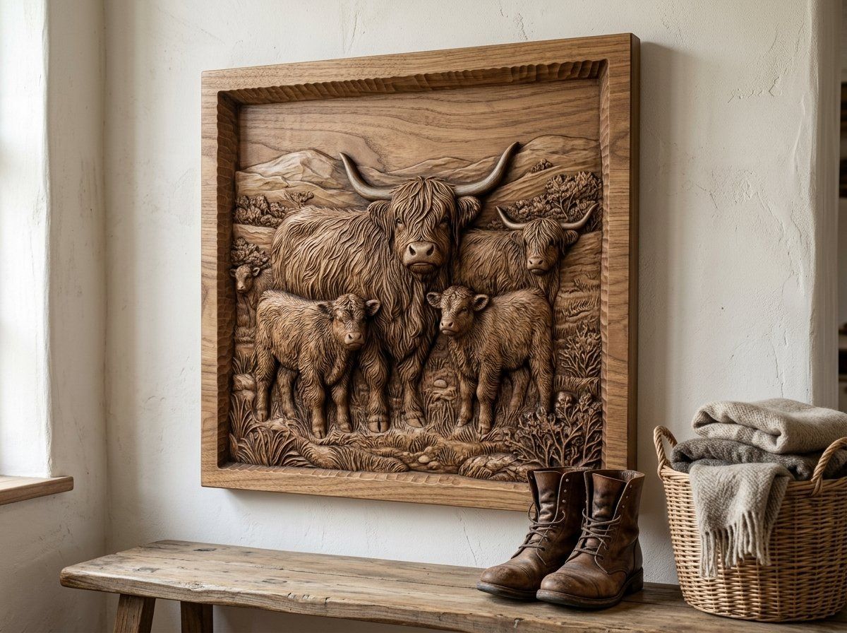 Majestic Scottish Highland Cow Family CNC Relief STL bas-relief STL — view 13
