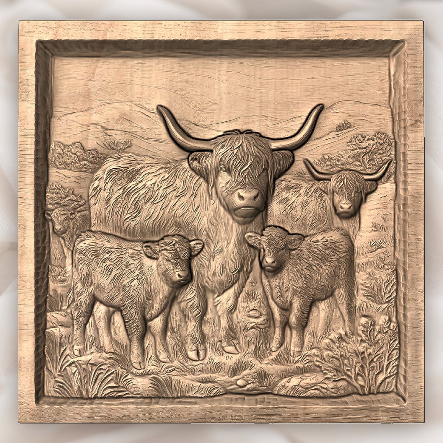 Majestic Scottish Highland Cow Family CNC Relief STL bas-relief STL — view 4