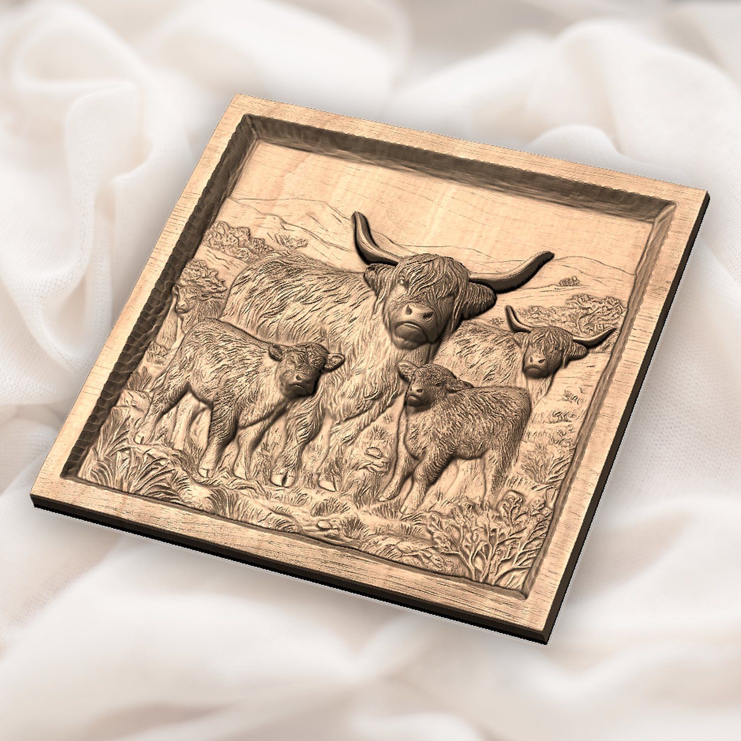 Majestic Scottish Highland Cow Family CNC Relief STL bas-relief STL — view 5