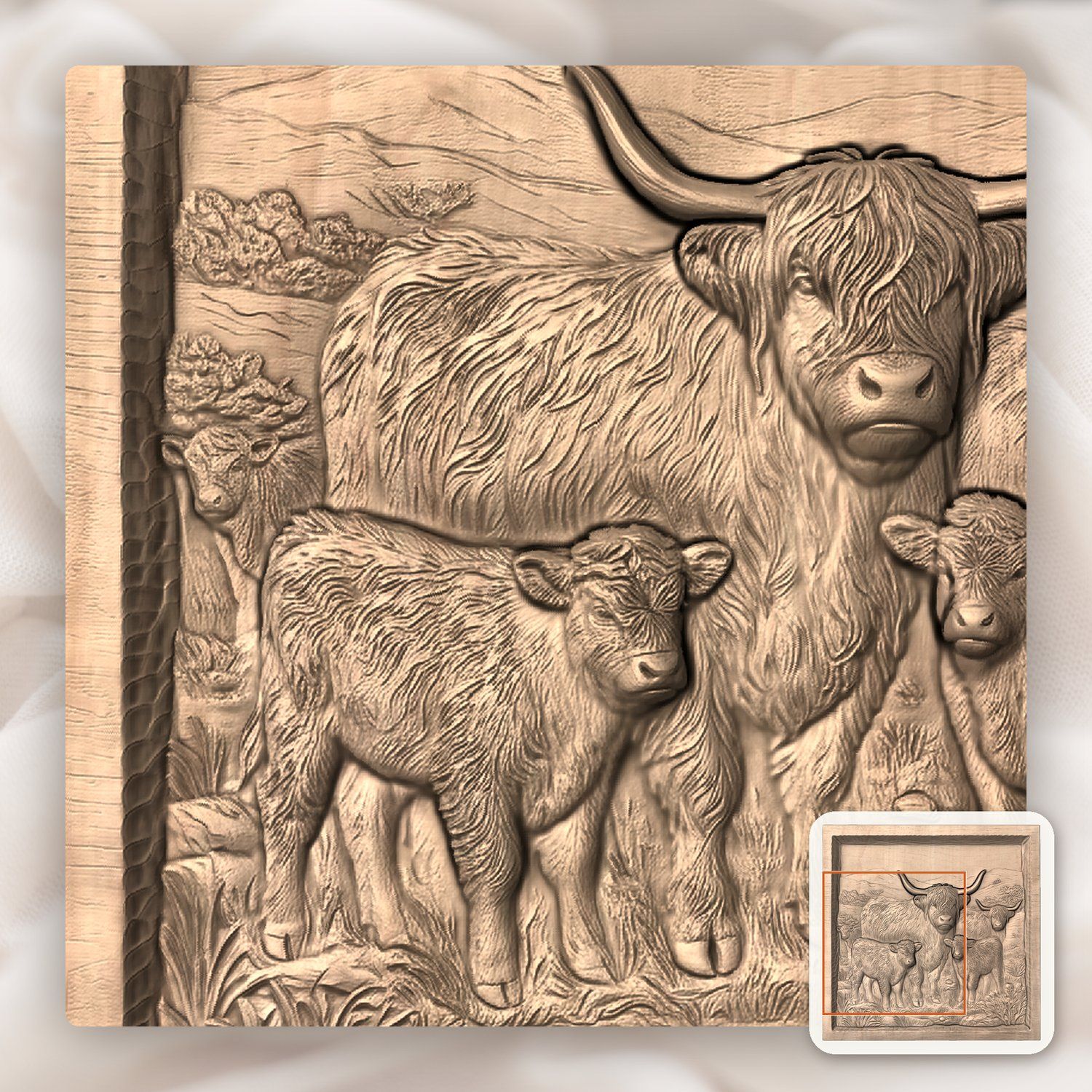 Majestic Scottish Highland Cow Family CNC Relief STL bas-relief STL — view 7