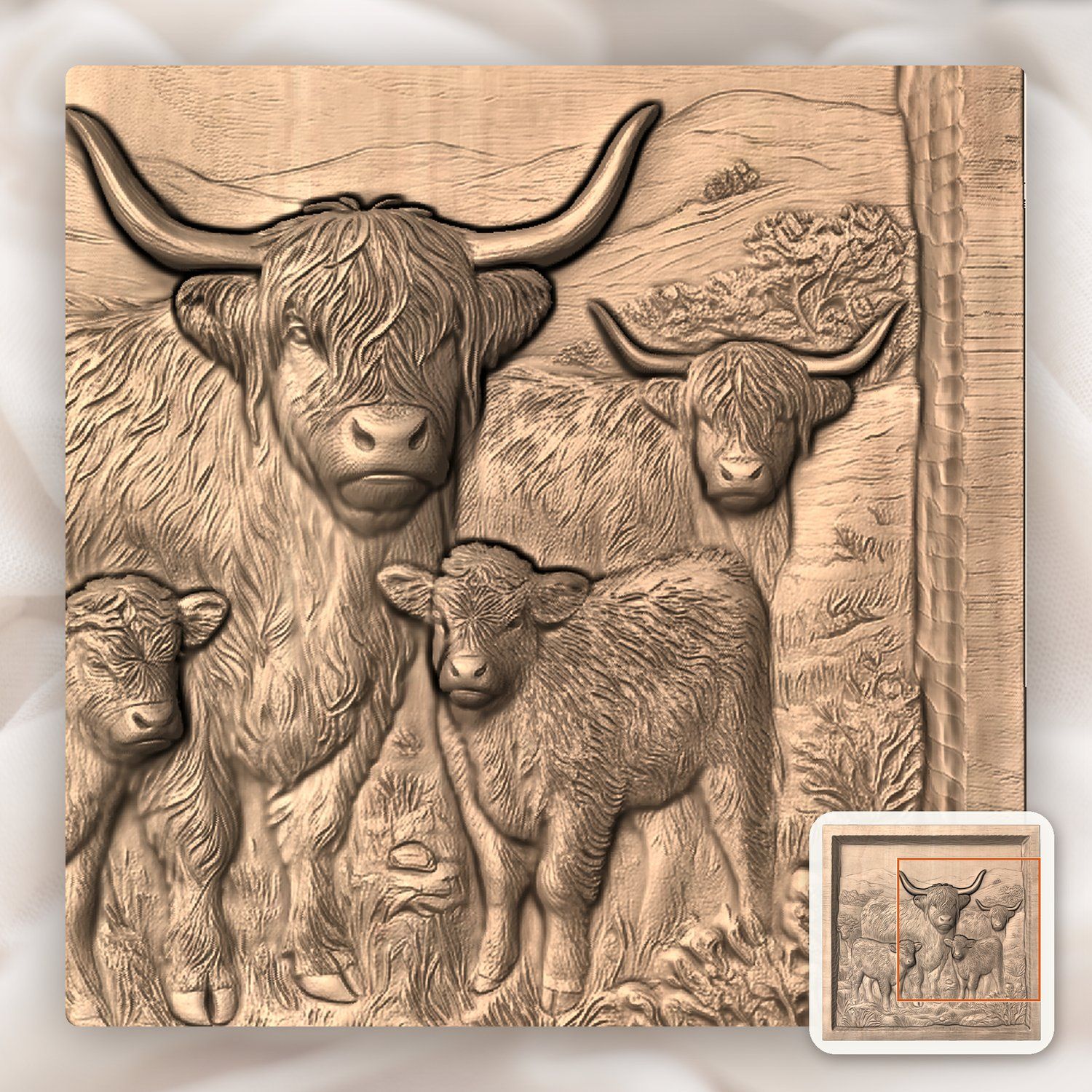 Majestic Scottish Highland Cow Family CNC Relief STL bas-relief STL — view 8