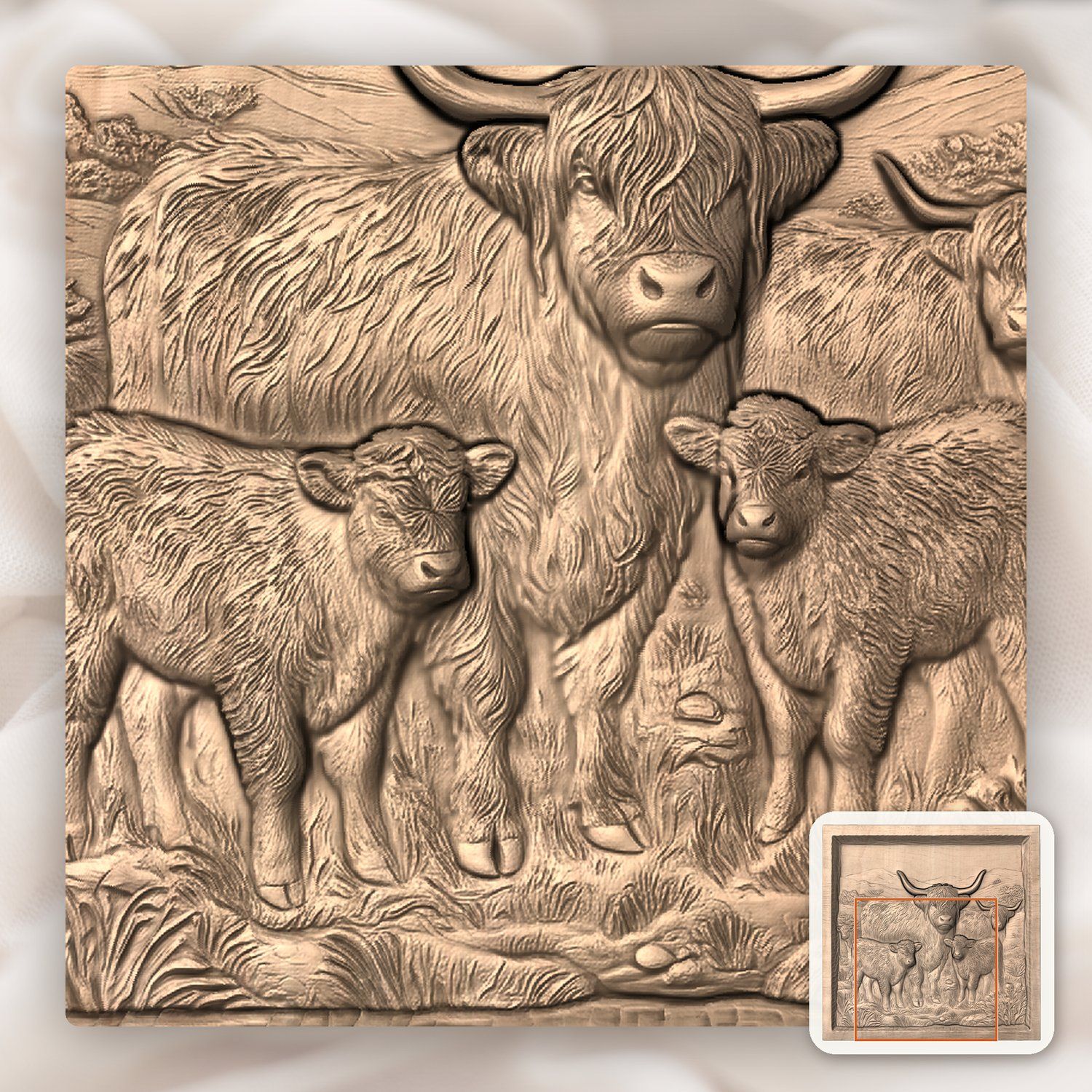 Majestic Scottish Highland Cow Family CNC Relief STL bas-relief STL — view 9