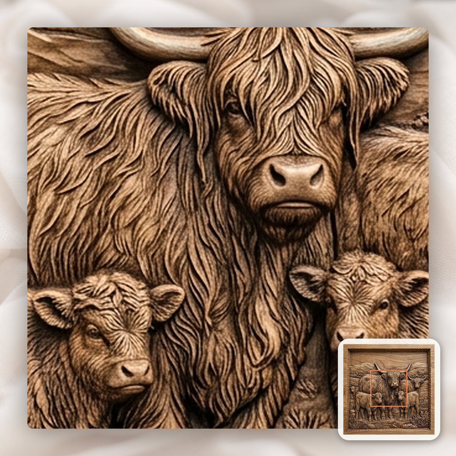 Majestic Scottish Highland Cow Family CNC Relief STL bas-relief STL — view 10