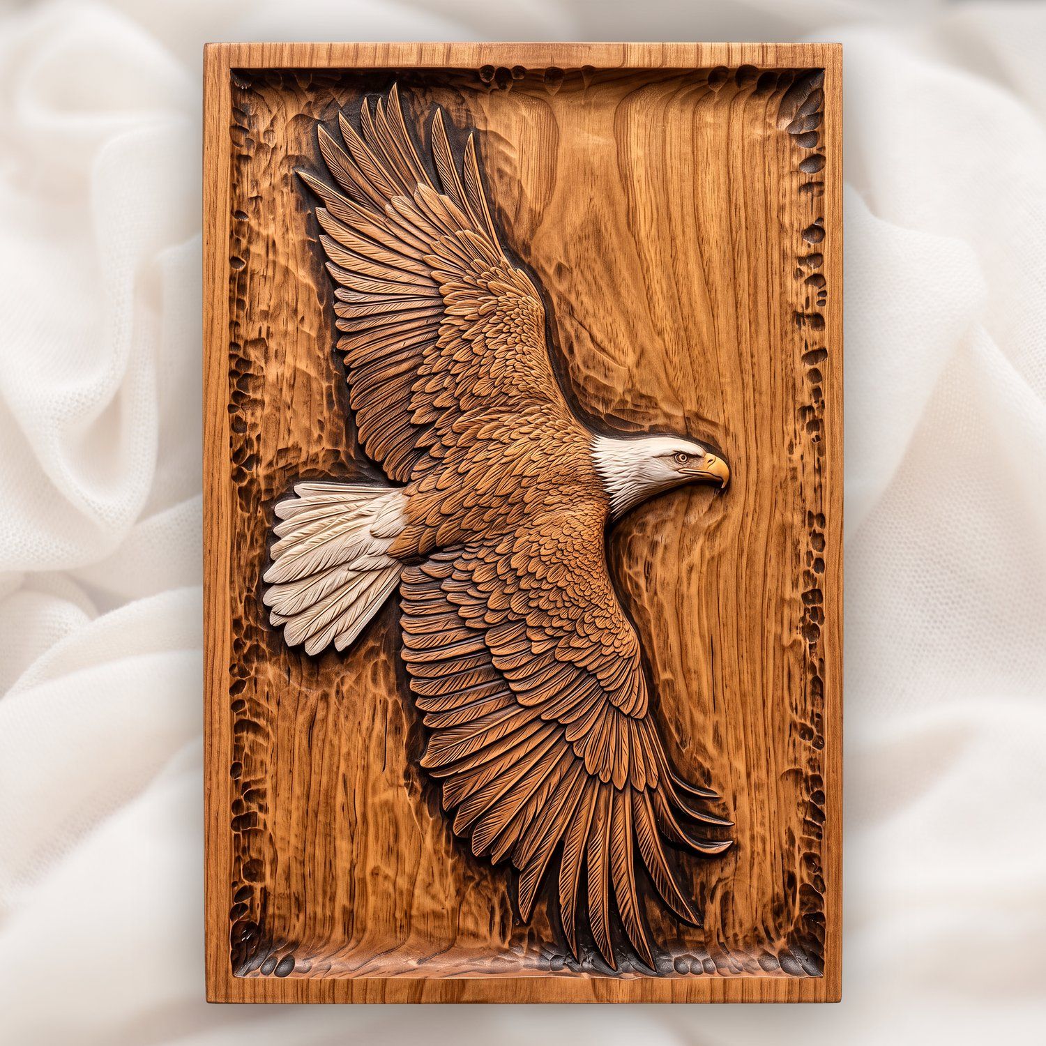 Majestic Soaring Bald Eagle CNC Relief STL | American Wildlife Wall Art | Patriotic Eagle Wood Carving Panel — carved bas relief STL file for CNC