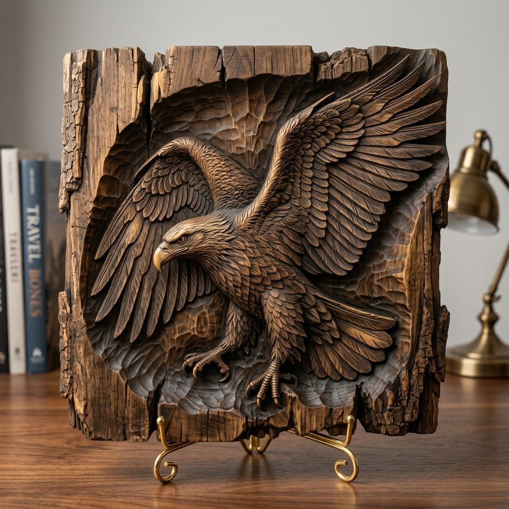 Majestic Soaring Bald Eagle CNC Relief STL bas-relief STL — view 3