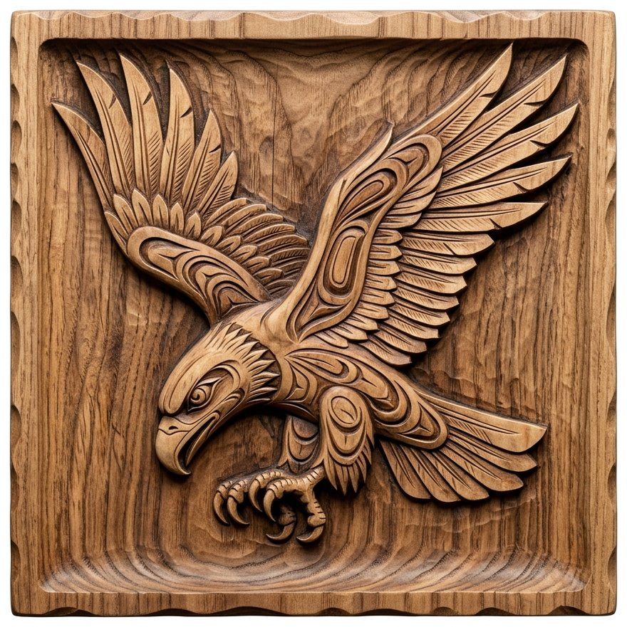 Majestic Soaring Eagle Wall Art Relief | Traditional Totem Style Wood Panel Design | Rustic Lodge Decor CNC Pattern — carved bas relief STL file for CNC