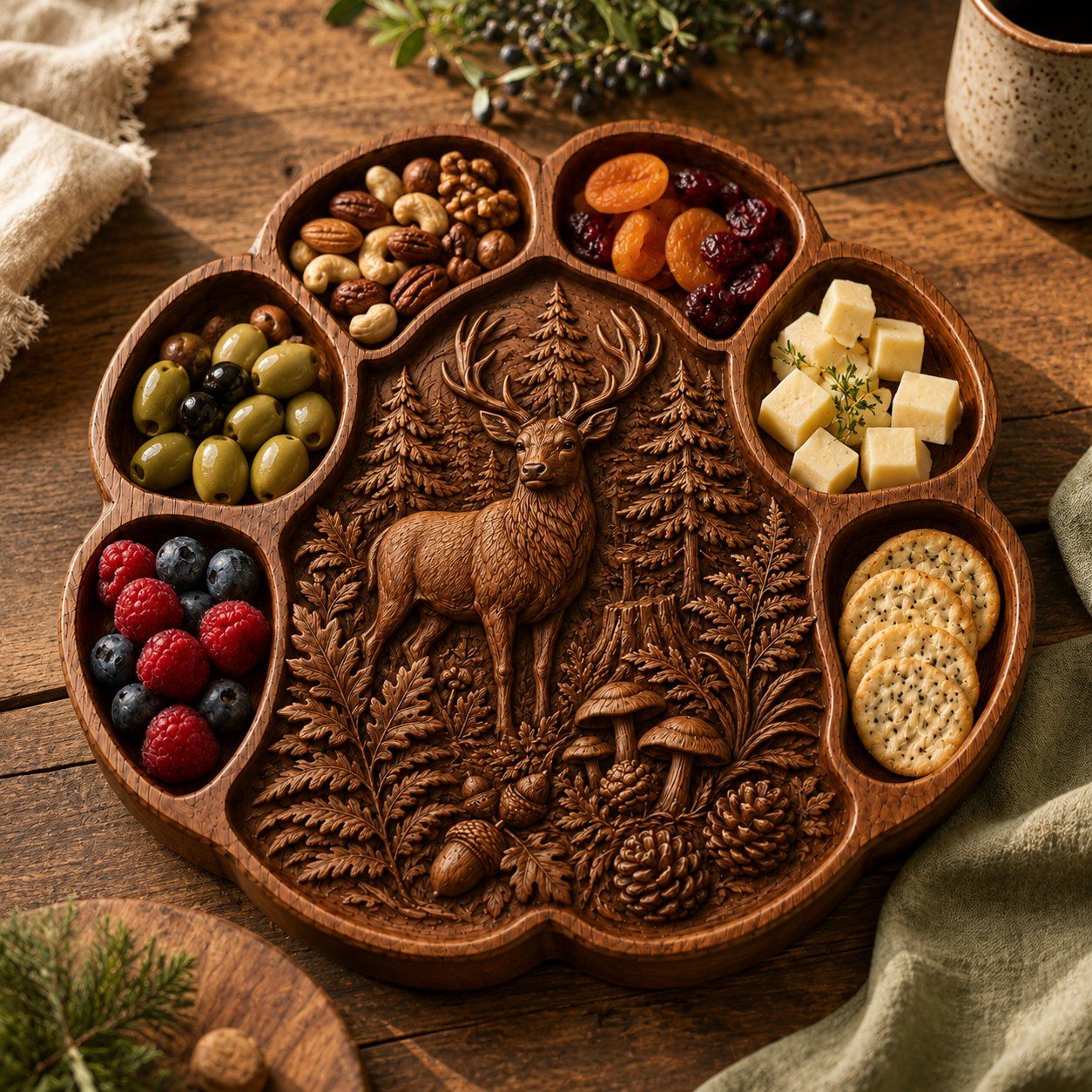 Majestic Stag Forest Platter CNC Relief STL bas-relief STL — view 6