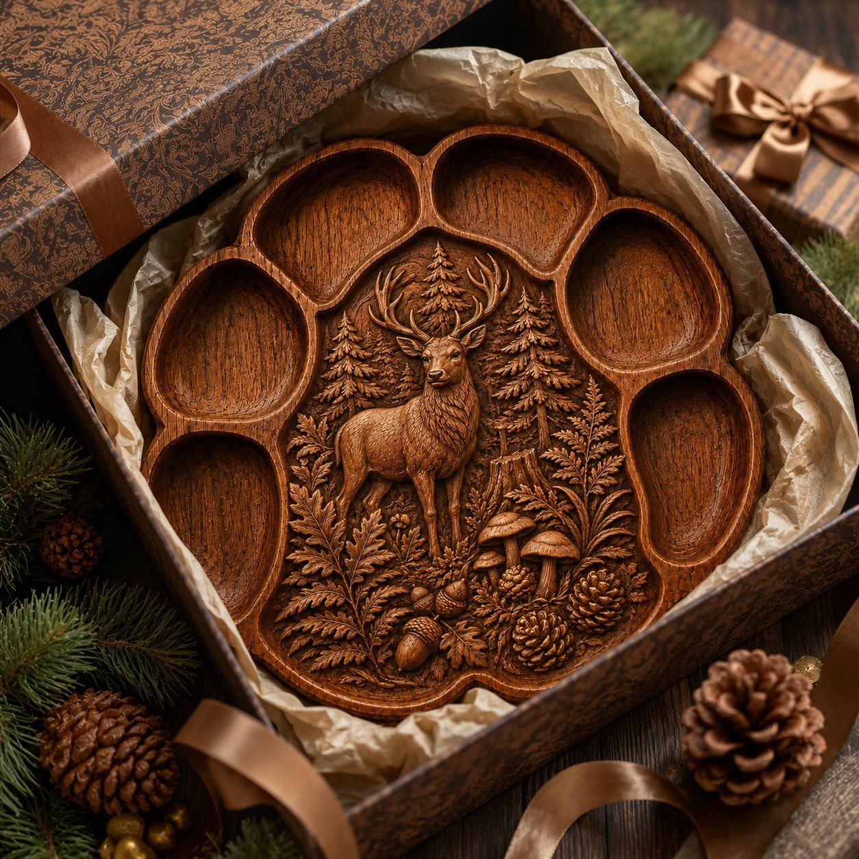 Majestic Stag Forest Platter CNC Relief STL bas-relief STL — view 9