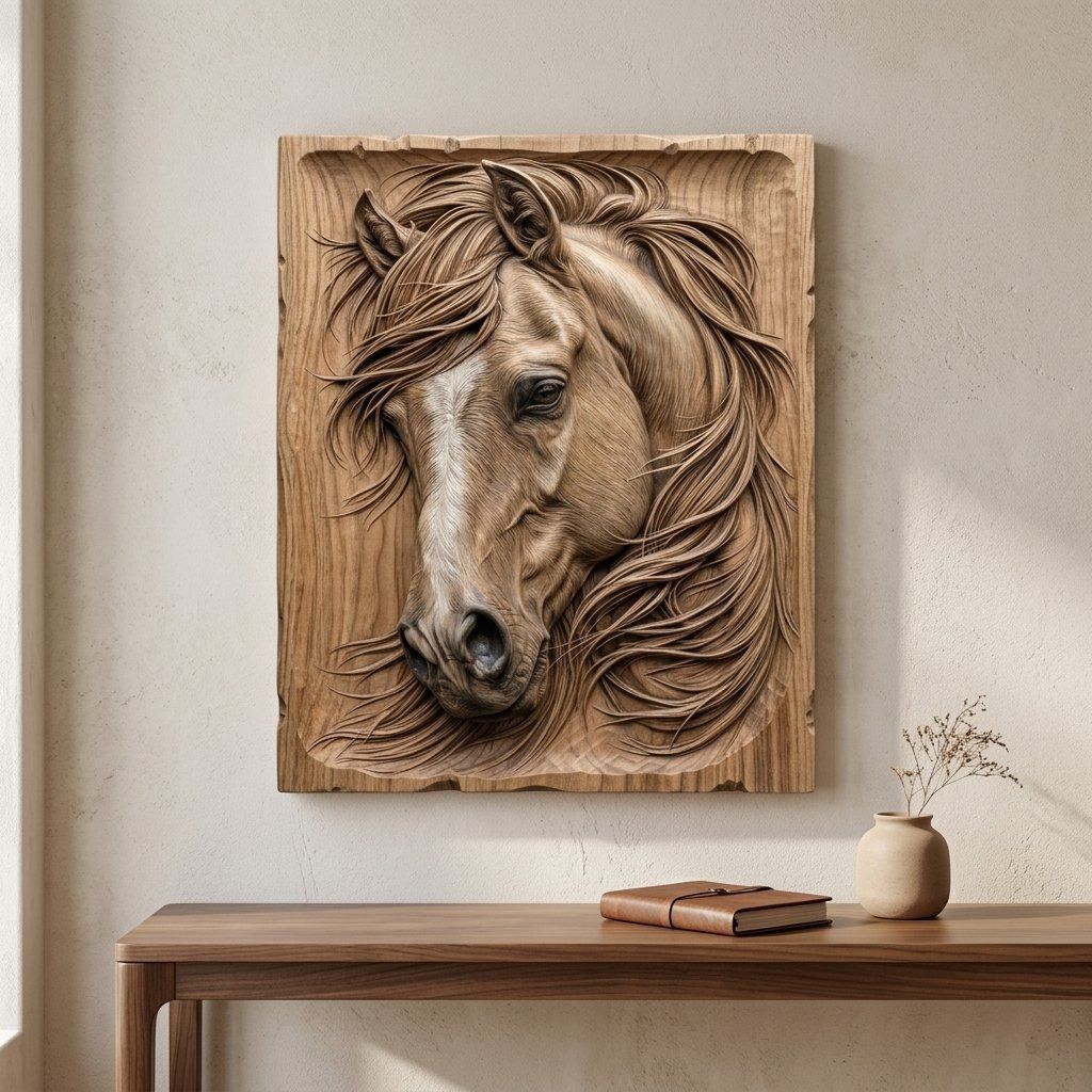 Majestic Stallion Horse Portrait CNC Relief STL bas-relief STL — view 7