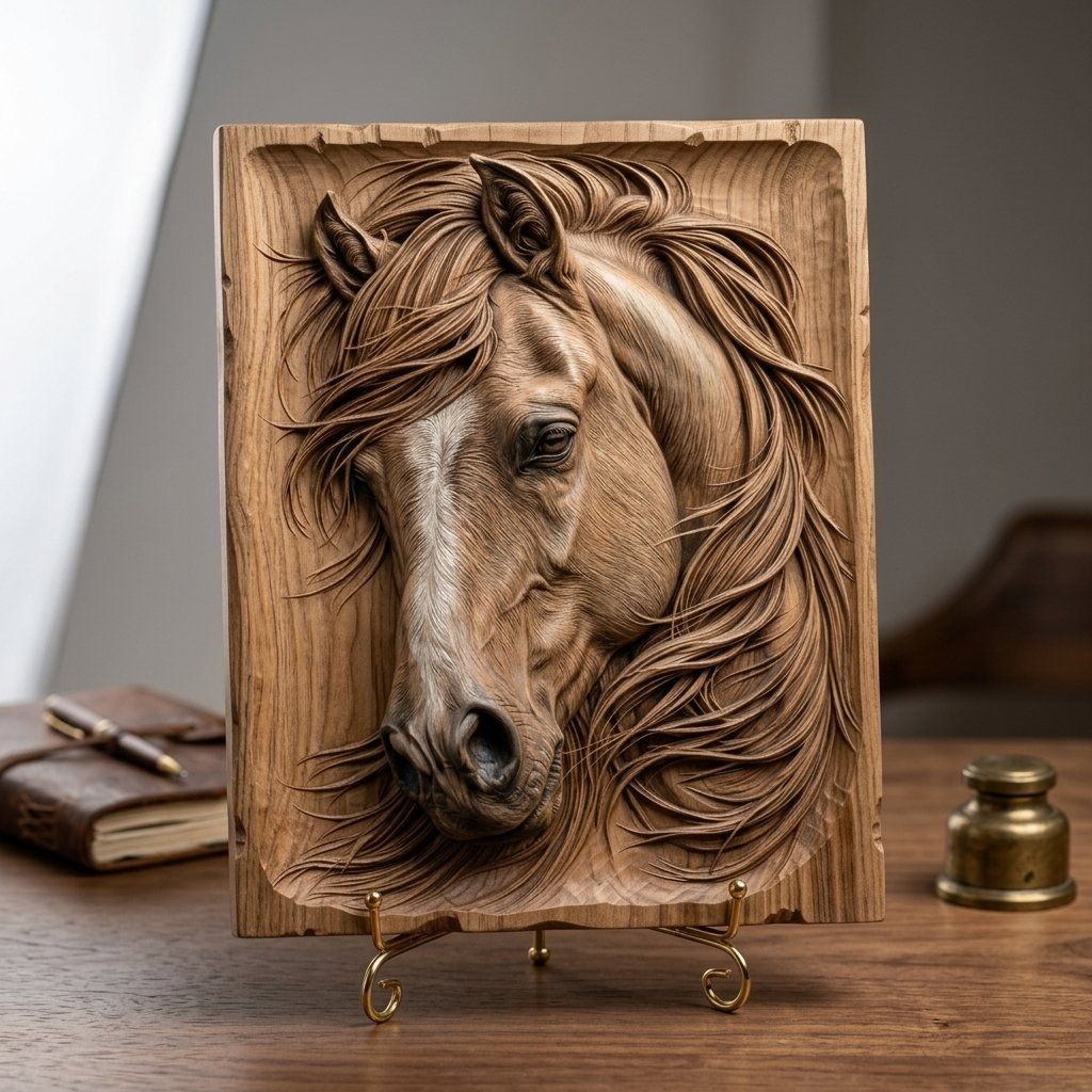 Majestic Stallion Horse Portrait CNC Relief STL bas-relief STL — view 8