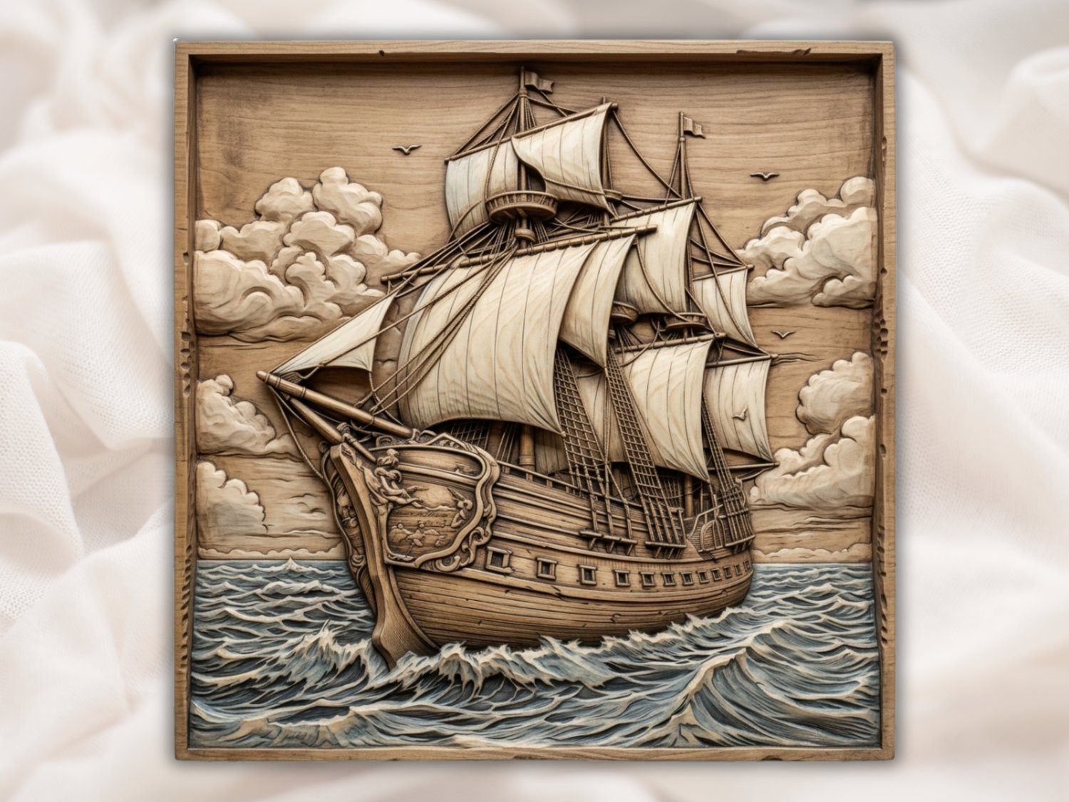 Majestic Tall Ship Nautical Wood Carving CNC Relief STL bas-relief STL — view 2