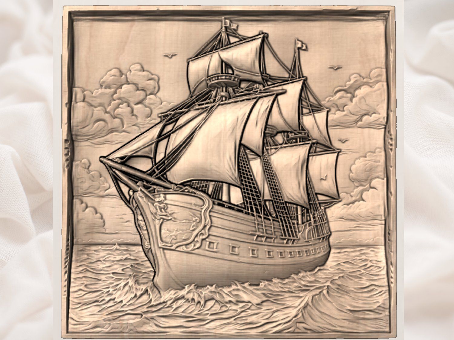 Majestic Tall Ship Nautical Wood Carving CNC Relief STL bas-relief STL — view 3
