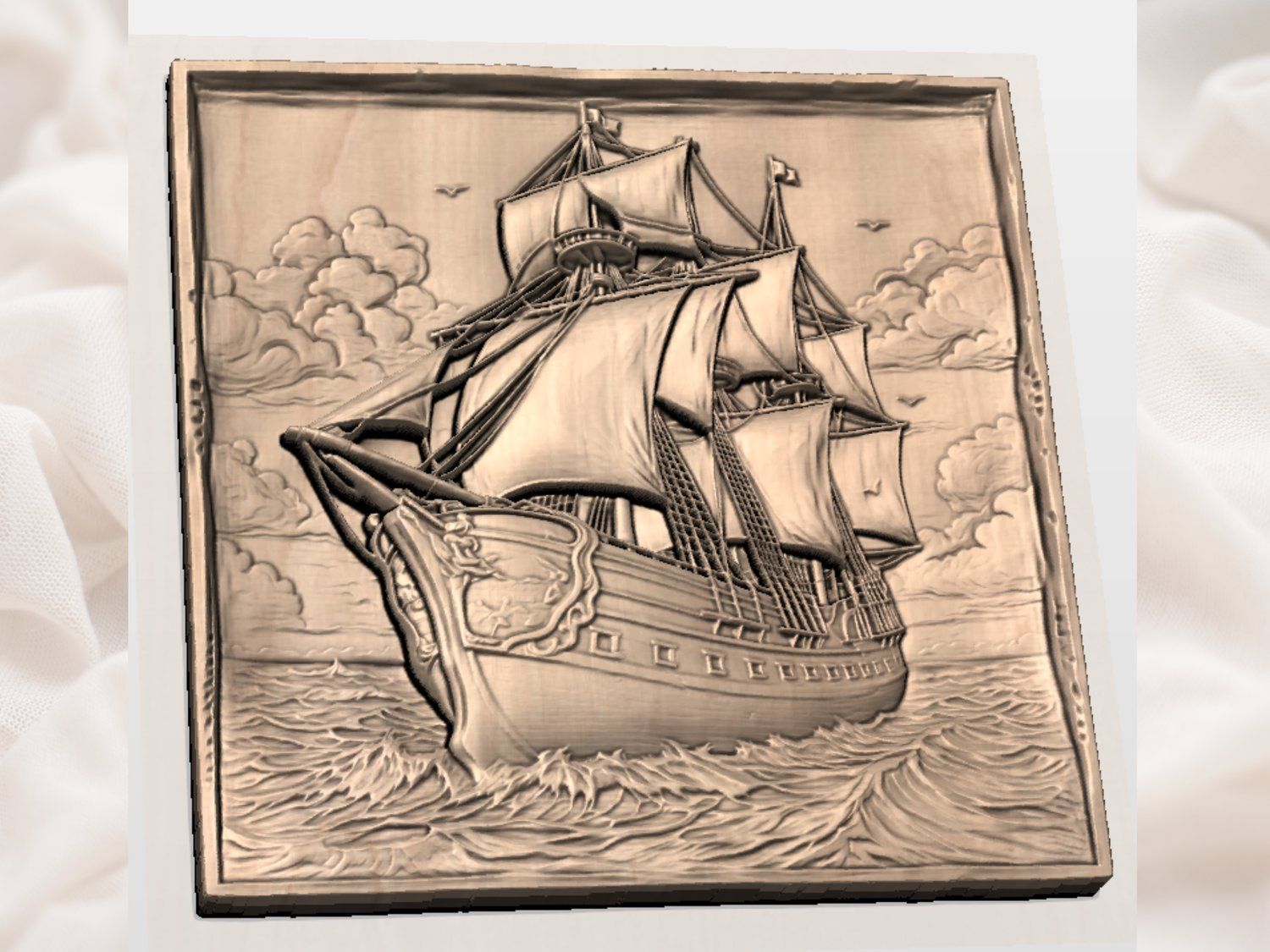 Majestic Tall Ship Nautical Wood Carving CNC Relief STL bas-relief STL — view 4