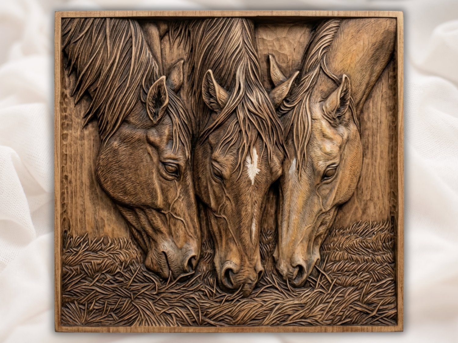 Majestic Three Horses Grazing CNC Relief STL bas-relief STL — view 2