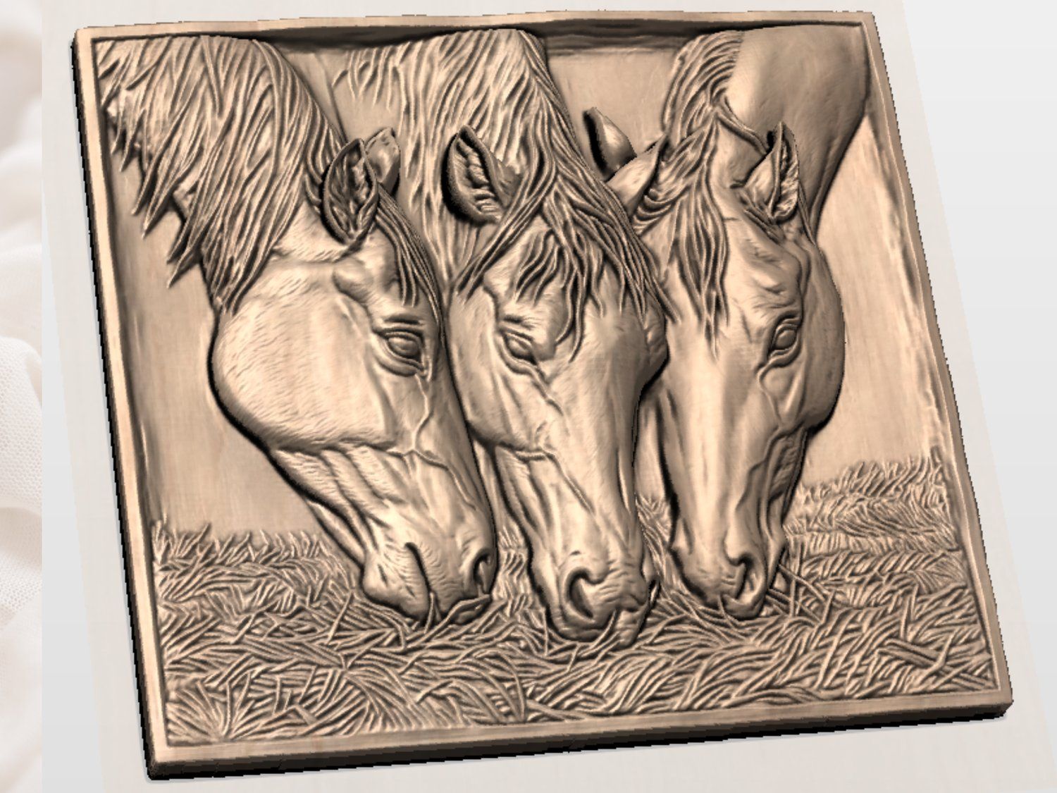 Majestic Three Horses Grazing CNC Relief STL bas-relief STL — view 3