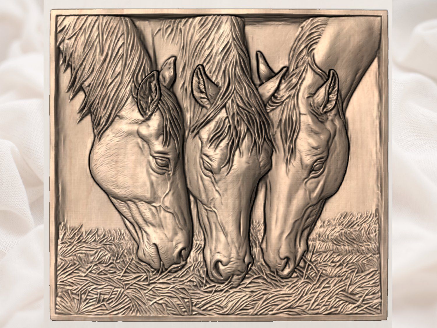 Majestic Three Horses Grazing CNC Relief STL bas-relief STL — view 4