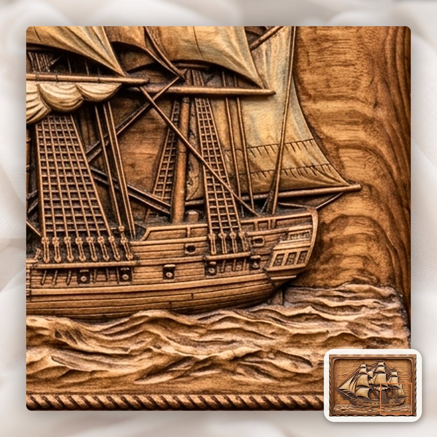 Majestic Three Masted Sailing Ship CNC Relief STL bas-relief STL — view 11