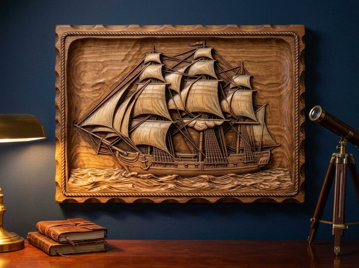 Majestic Three Masted Sailing Ship CNC Relief STL bas-relief STL — view 12