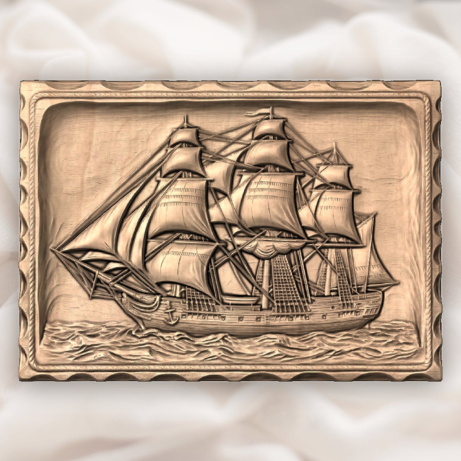 Majestic Three Masted Sailing Ship CNC Relief STL bas-relief STL — view 4