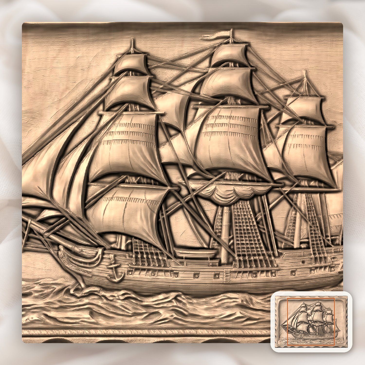 Majestic Three Masted Sailing Ship CNC Relief STL bas-relief STL — view 6