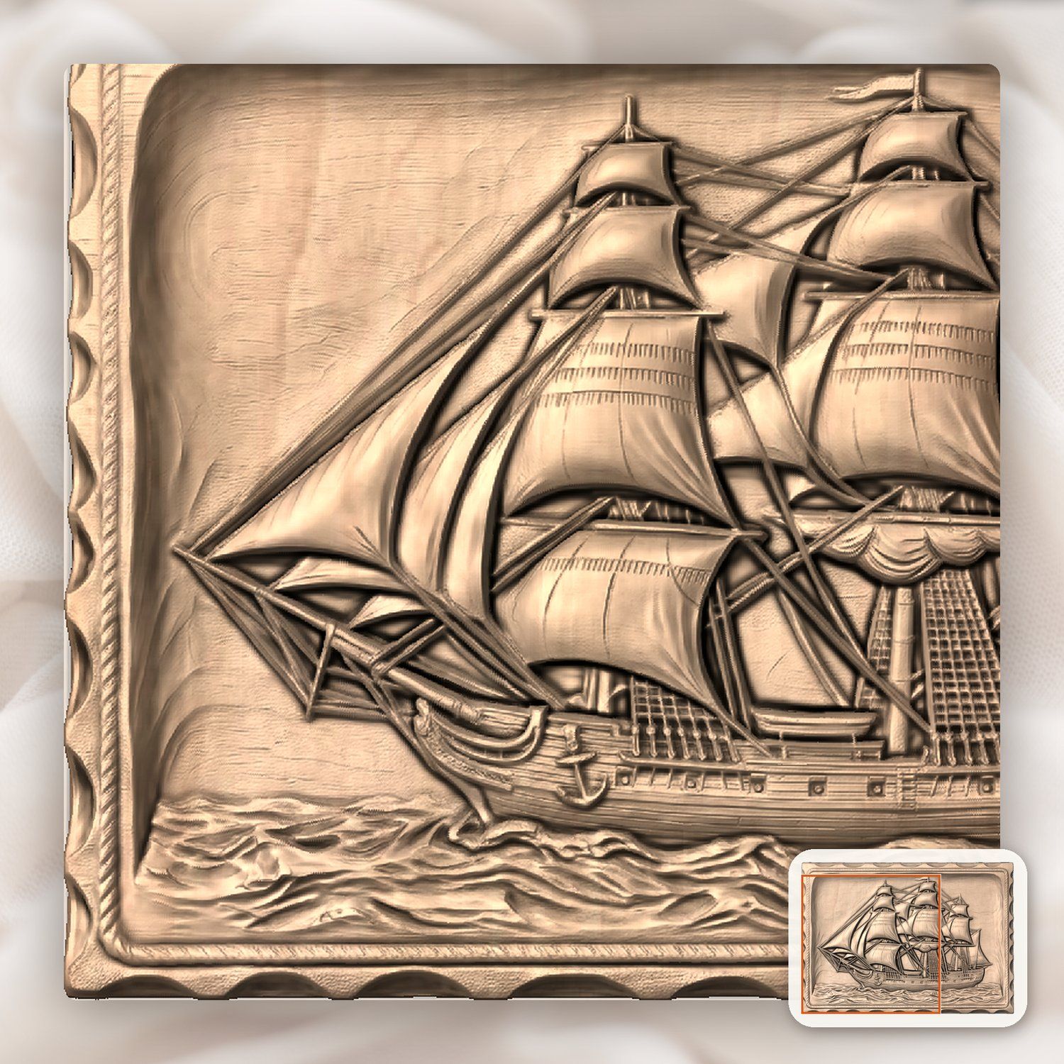 Majestic Three Masted Sailing Ship CNC Relief STL bas-relief STL — view 7