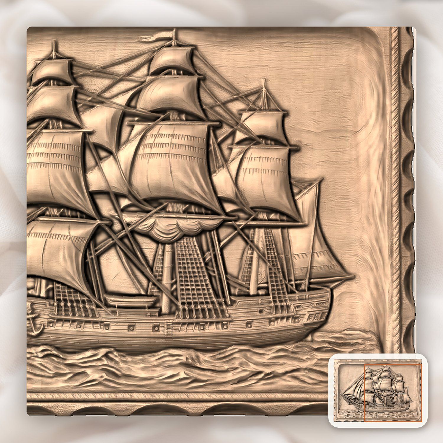 Majestic Three Masted Sailing Ship CNC Relief STL bas-relief STL — view 8