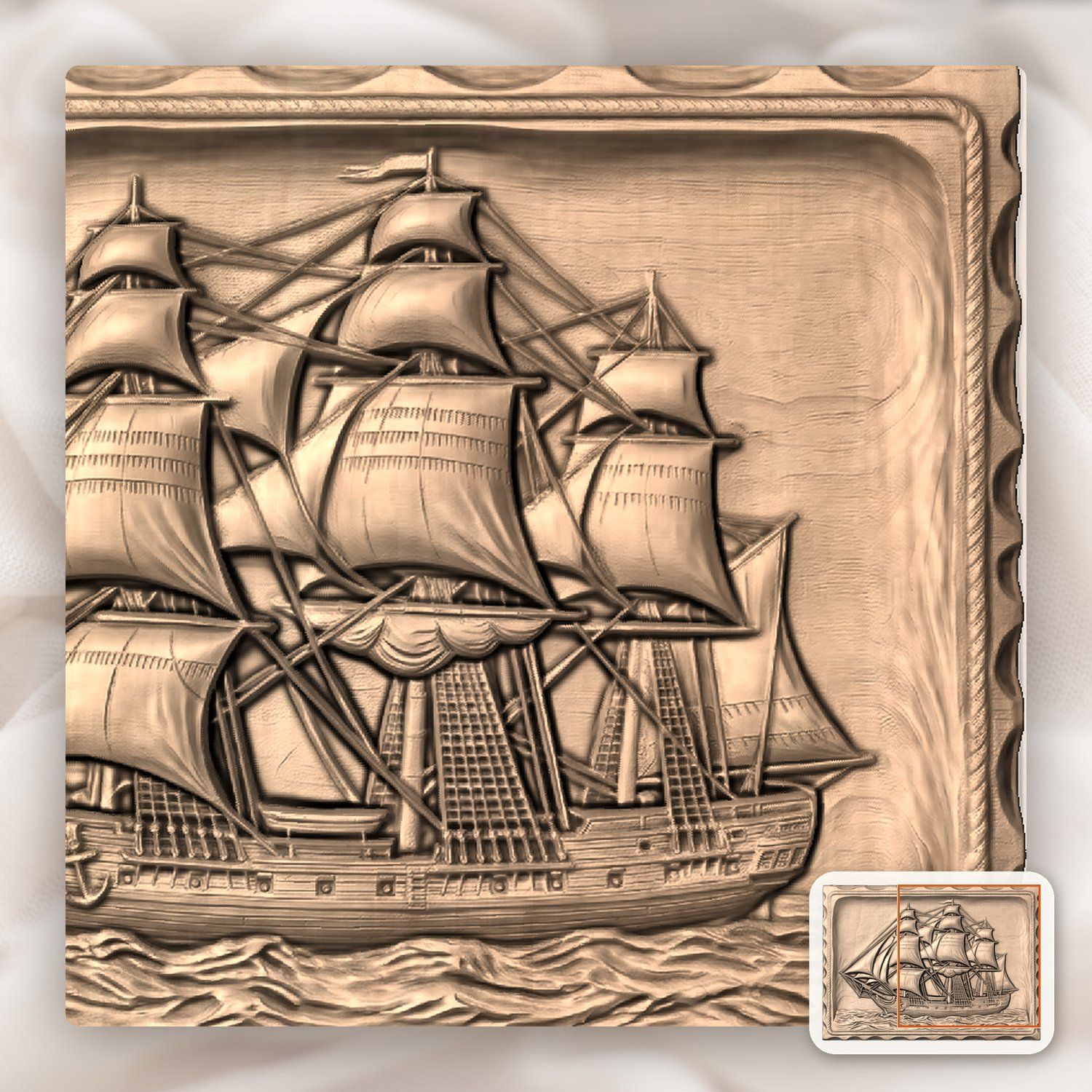 Majestic Three Masted Sailing Ship CNC Relief STL bas-relief STL — view 9