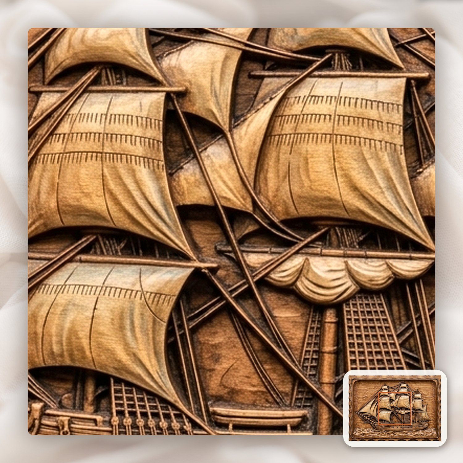 Majestic Three Masted Sailing Ship CNC Relief STL bas-relief STL — view 10