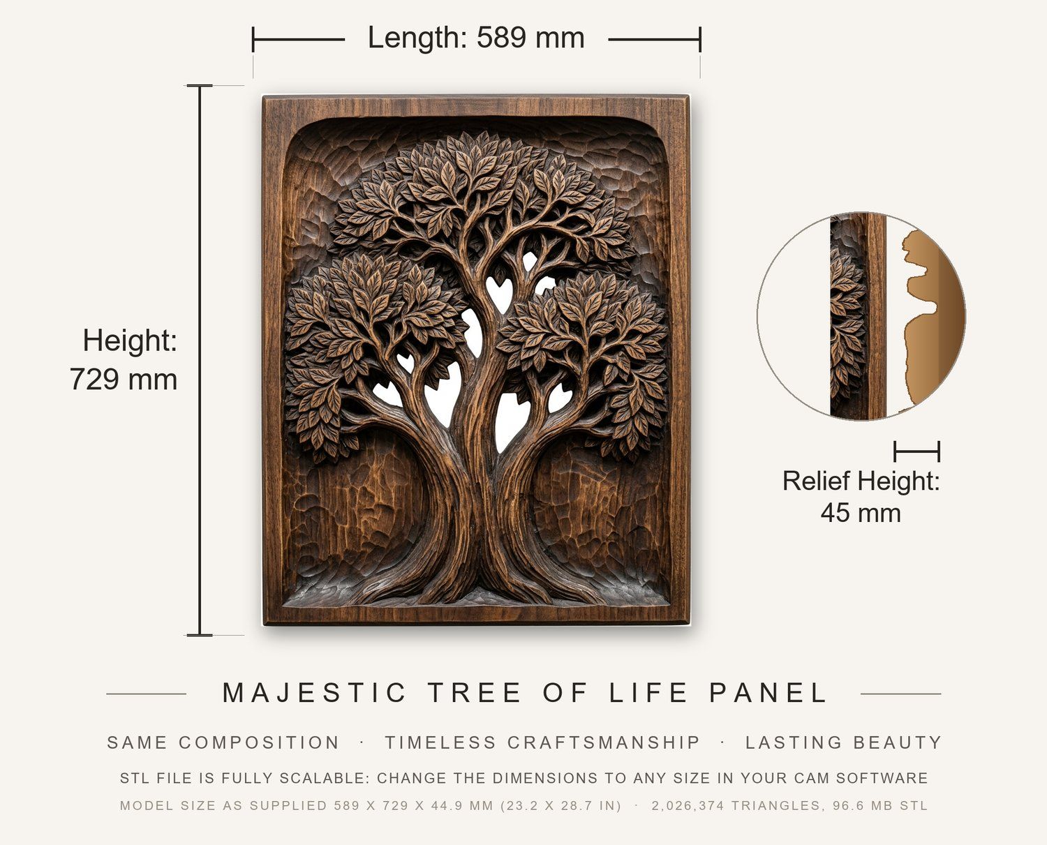 Majestic Tree of Life Panel CNC Relief STL bas-relief STL — view 3