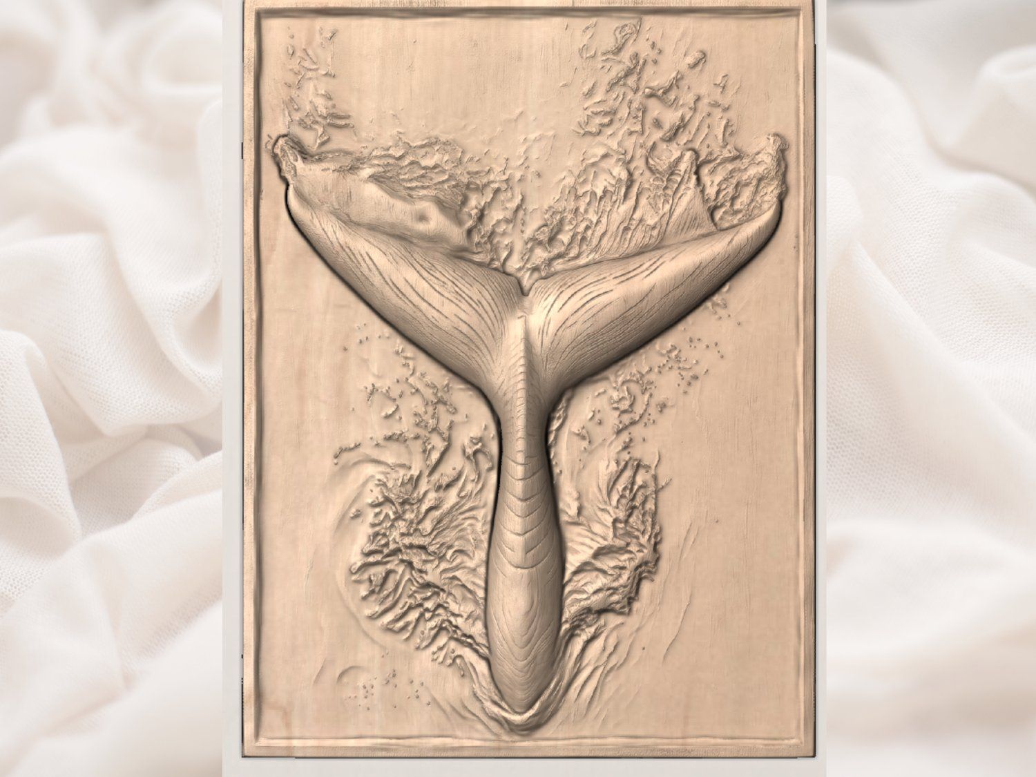 Majestic Whale Tail Breaching Ocean CNC Relief STL bas-relief STL — view 4