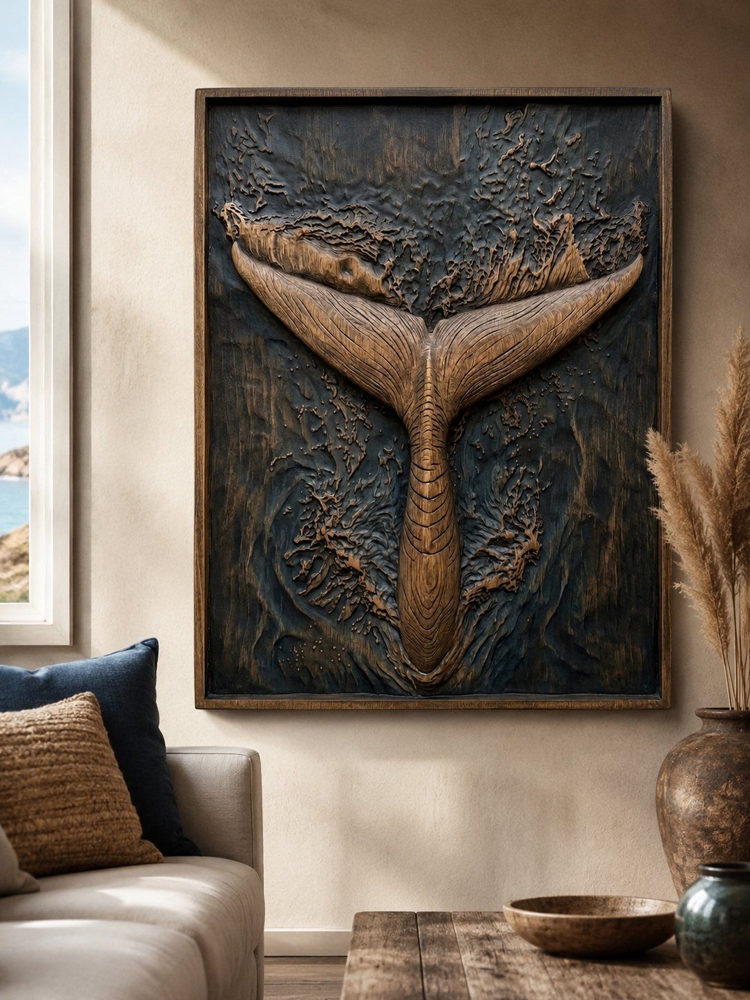 Majestic Whale Tail Breaching Ocean CNC Relief STL bas-relief STL — view 6