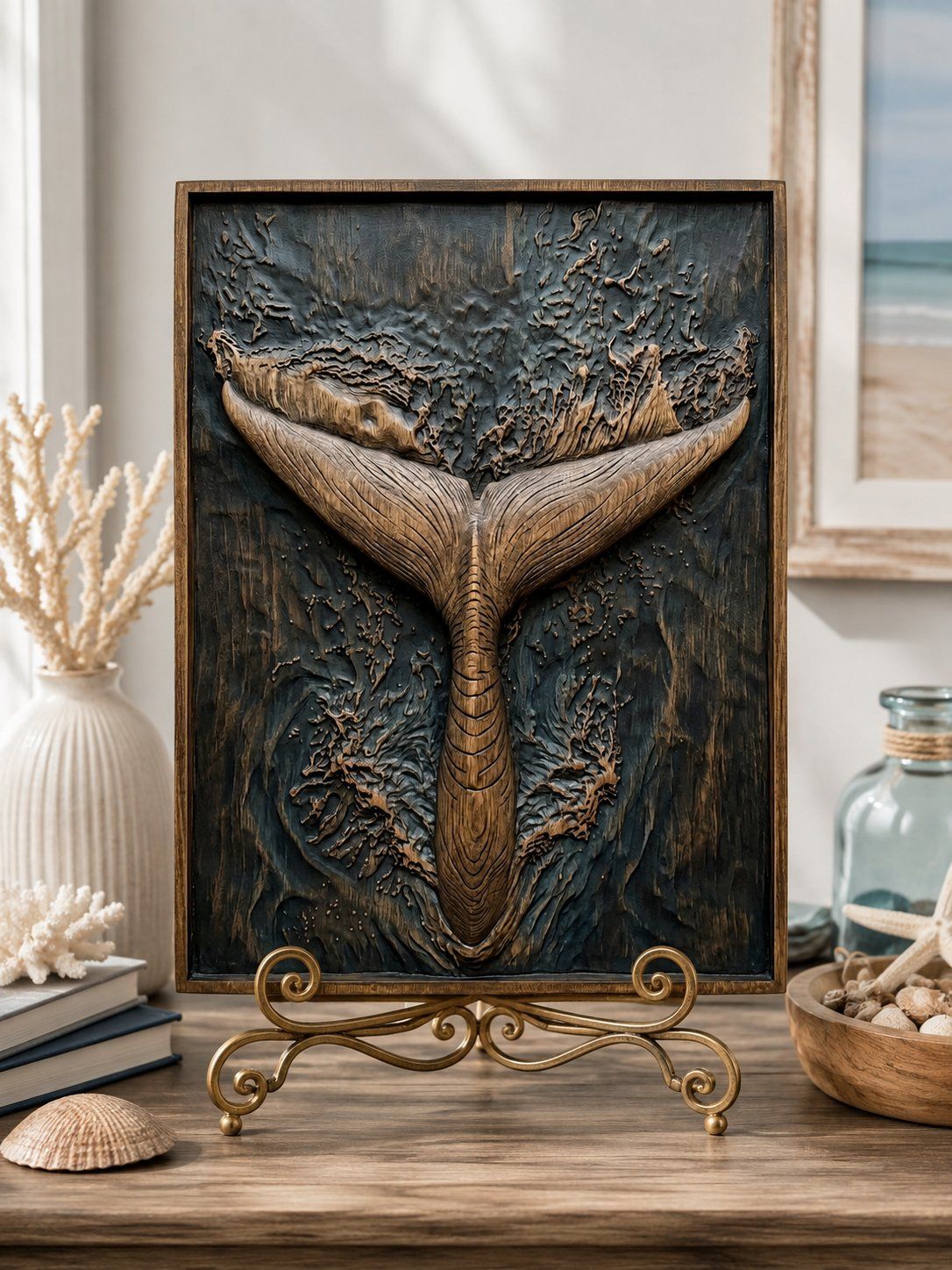 Majestic Whale Tail Breaching Ocean CNC Relief STL bas-relief STL — view 7