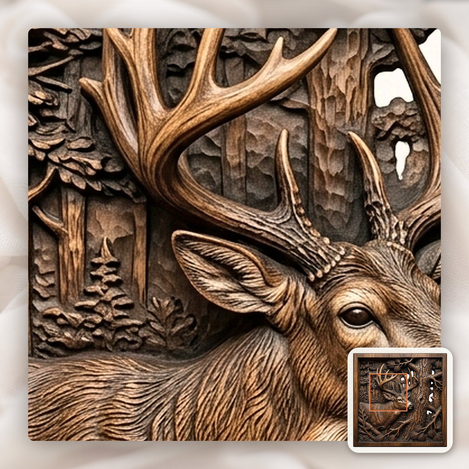 Majestic Whitetail Buck and Pine Tree CNC Relief STL bas-relief STL — view 12