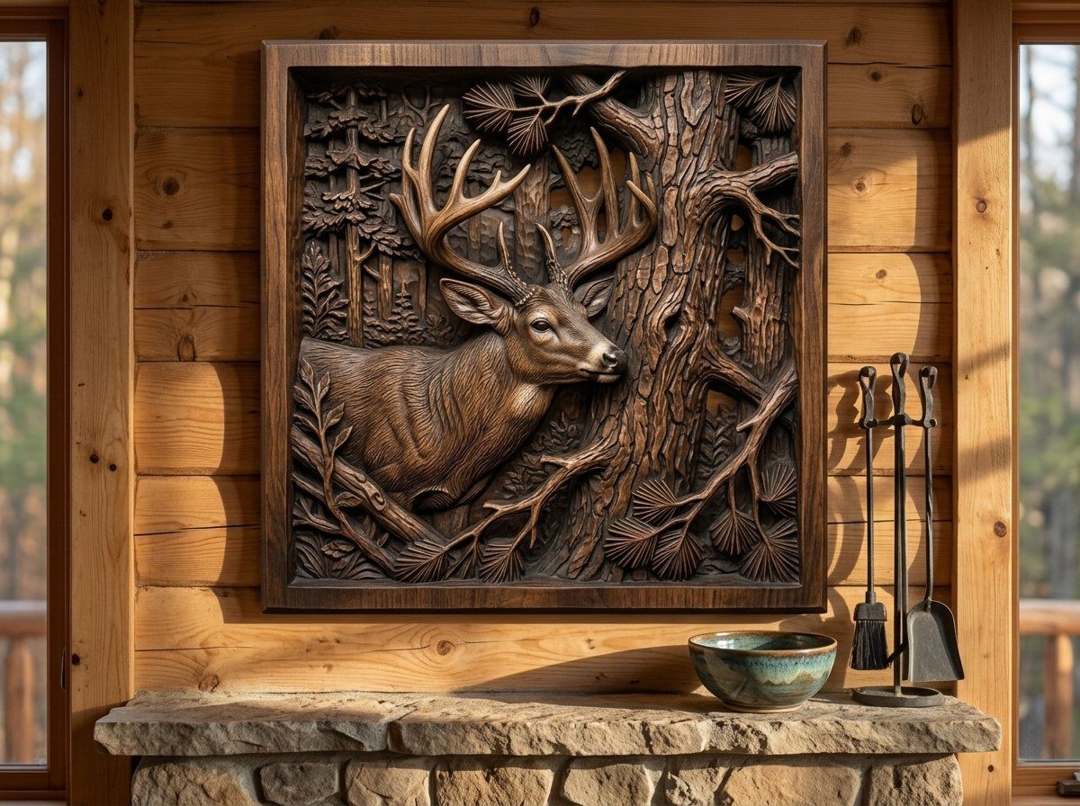 Majestic Whitetail Buck and Pine Tree CNC Relief STL bas-relief STL — view 13