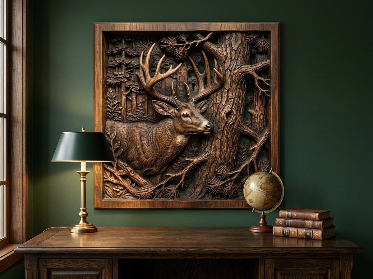 Majestic Whitetail Buck and Pine Tree CNC Relief STL bas-relief STL — view 14
