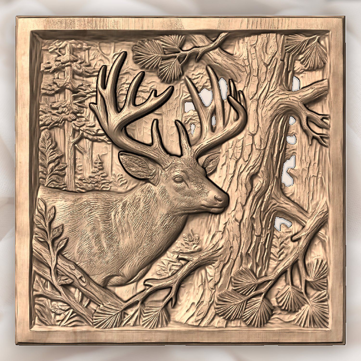 Majestic Whitetail Buck and Pine Tree CNC Relief STL bas-relief STL — view 5