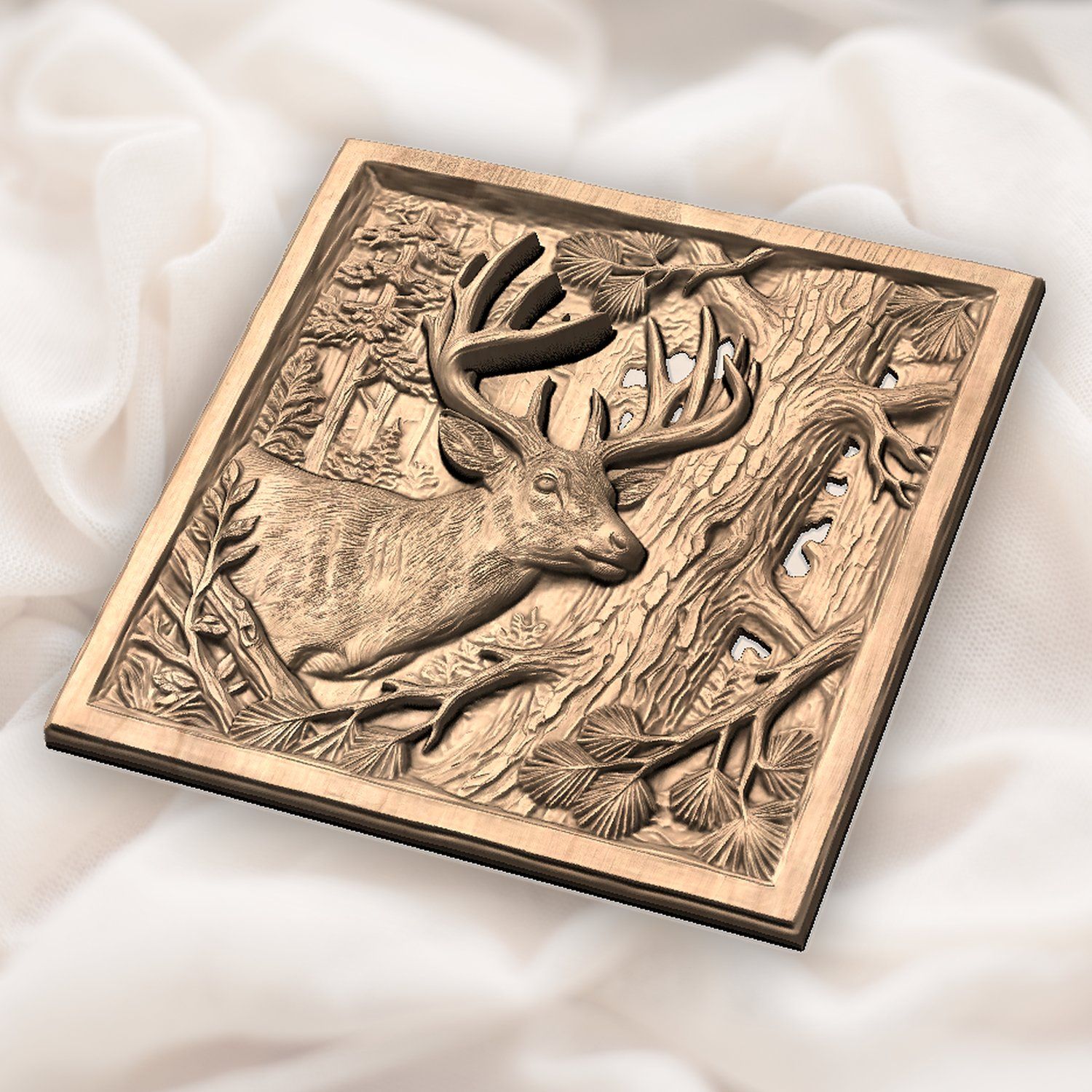 Majestic Whitetail Buck and Pine Tree CNC Relief STL bas-relief STL — view 6