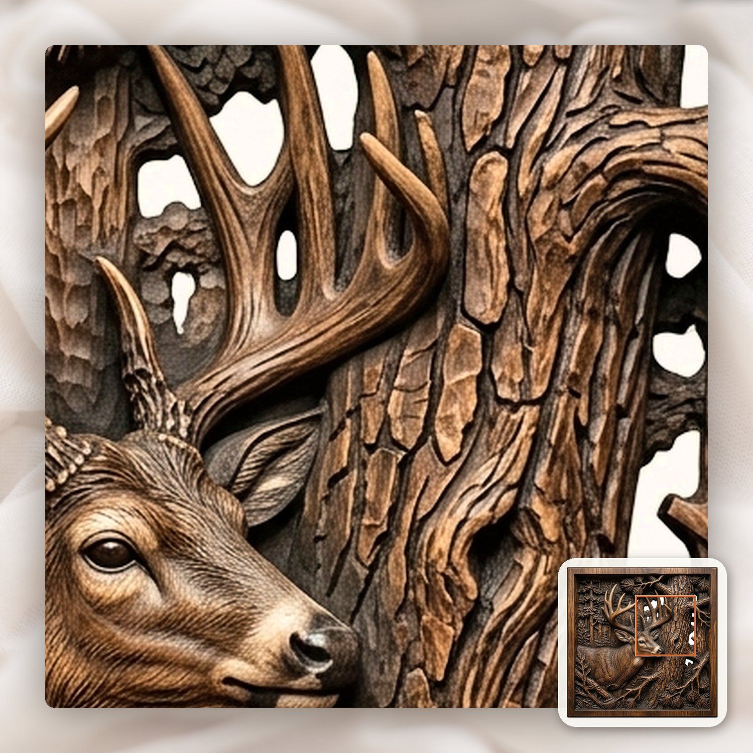 Majestic Whitetail Buck and Pine Tree CNC Relief STL bas-relief STL — view 11
