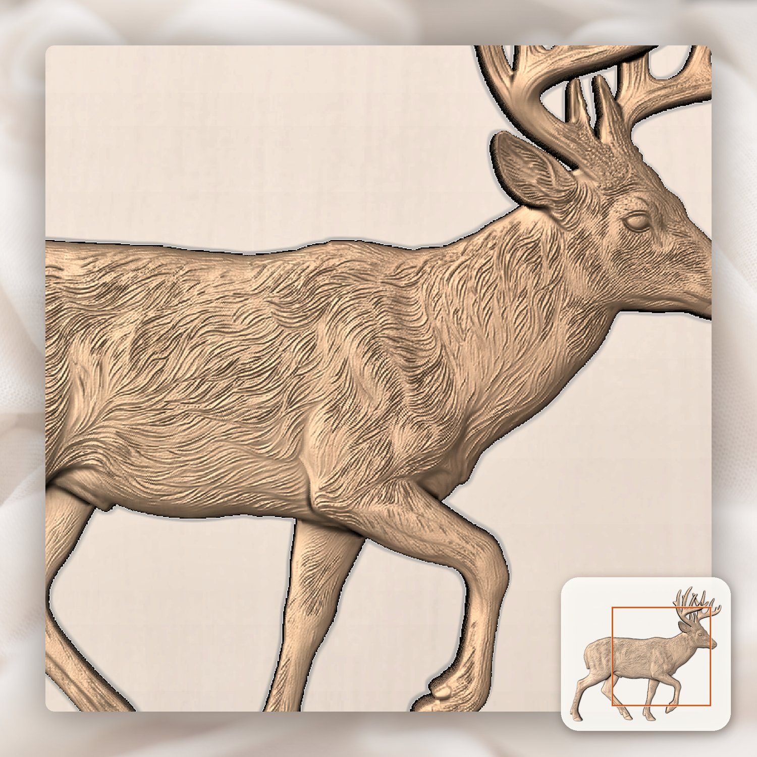 Majestic Whitetail Buck Mid-Stride CNC Relief STL bas-relief STL — view 10