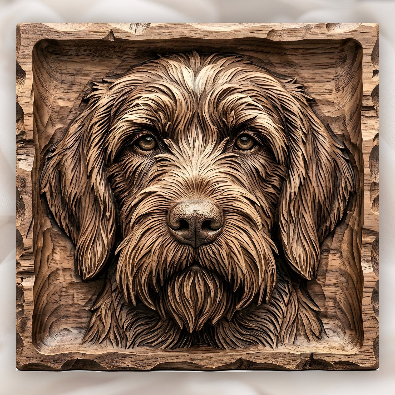 Majestic Wirehaired Pointing Griffon Hunting Dog CNC Relief STL | Rustic Wood Panel Wall Art | Wildlife Cabin Decor Sculpture Design — carved bas relief STL file for CNC