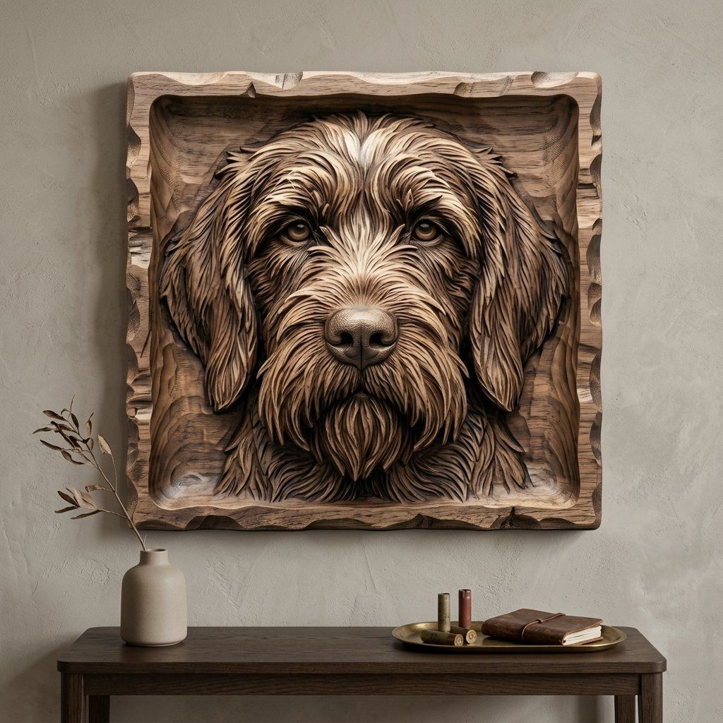 Majestic Wirehaired Pointing Griffon Hunting Dog CNC Relief STL bas-relief STL — view 12